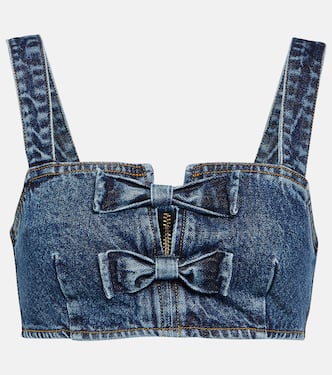Bow-trimmed denim bra top | Self-Portrait
