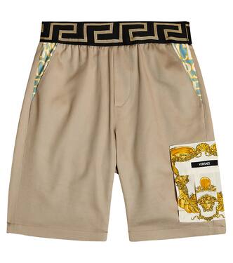 Shorts in cotone con stampa Greca | Versace Kids