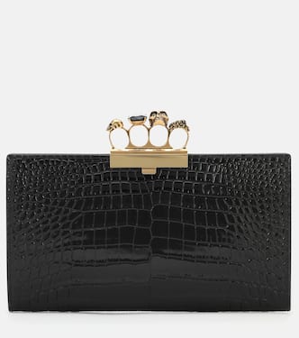 Clutch Skull Four-Ring in pelle stampata | Alexander McQueen