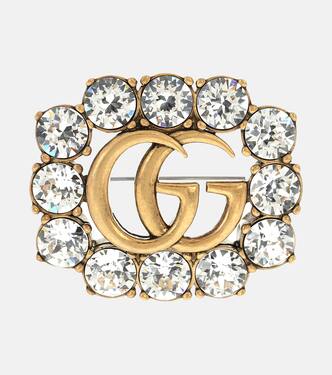 Double G crystal-embellished brooch | Gucci