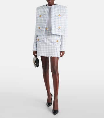 Checked cotton-blend tweed jacket in blue - Balmain | Mytheresa