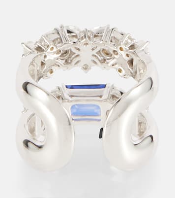Ring aus 18kt Weißgold mit Diamanten und Saphir in Blau - Yeprem 