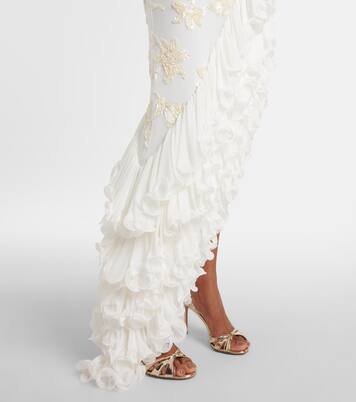Pétale White Rose Appliqué Maxi Dress
