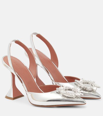 Begum mirrored leather slingback pumps in silver - Amina Muaddi Mytheresa