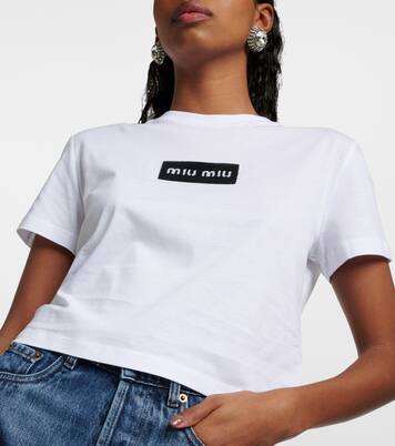 T-Shirt aus Baumwoll-Jersey in Weiß - Miu Miu | Mytheresa