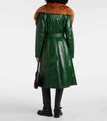 Mantel aus Leder mit Faux Fur in Grün - Burberry | Mytheresa 