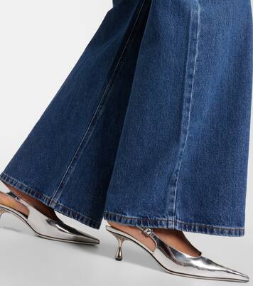 Pleated high-rise wide-leg jeans in blue - Self Portrait | Mytheresa