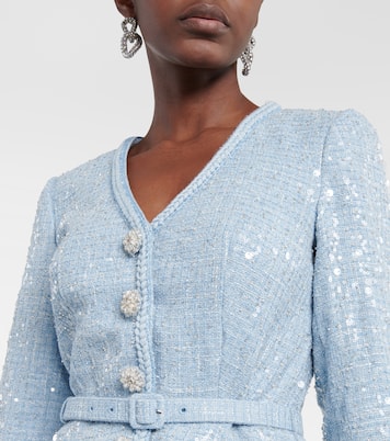 Embellished peplum bouclé midi dress in blue - Self Portrait 