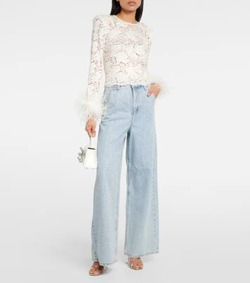 Verzierte High-Rise Wide-Leg Jeans in Blau - Self Portrait | Mytheresa