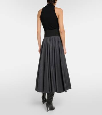 Belted high-rise virgin wool midi skirt | Alaïa