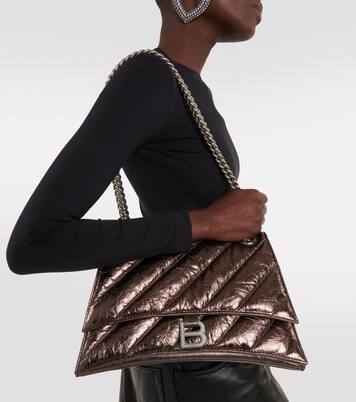 Schultertasche Crush aus Metallic-Leder in Braun - Balenciaga 