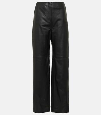 Weite High-Rise-Hose aus Leder in Schwarz - Toteme | Mytheresa