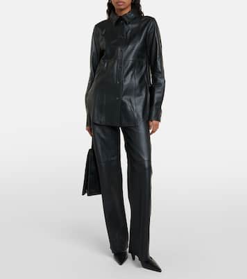 Weite High-Rise-Hose aus Leder in Schwarz - Toteme | Mytheresa