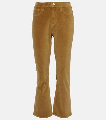 High-rise velvet-trimmed bootcut jeans in beige - Frame | Mytheresa