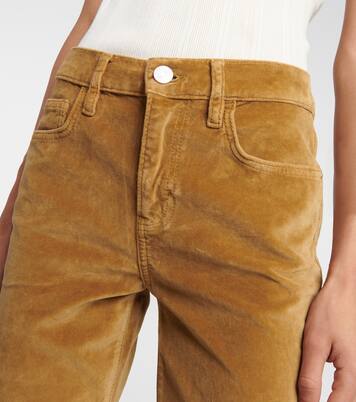High-rise velvet-trimmed bootcut jeans in beige - Frame | Mytheresa