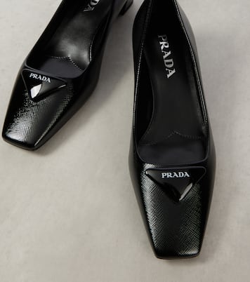 saffiano textured patent leather pumps