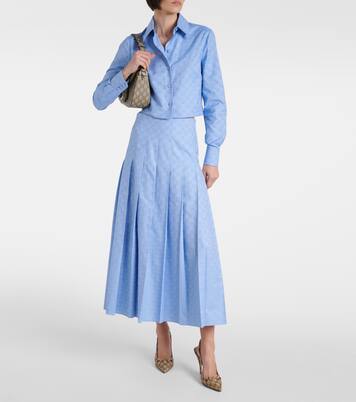 GG Supreme Oxford cotton midi skirt in blue - Gucci | Mytheresa