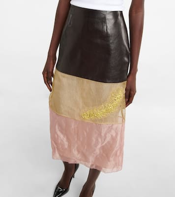 Midirock aus Mesh und Leder in Multicolor - Prada | Mytheresa 