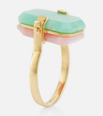 Ring Deco Sandwich aus 9kt Gelbgold mit Opal und Chrysopras in  