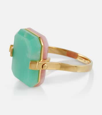 Ring Deco Sandwich aus 9kt Gelbgold mit Opal und Chrysopras in  