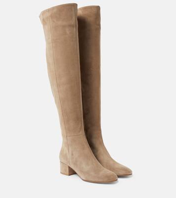 Rolling suede over-the-knee boots in brown - Gianvito Rossi 