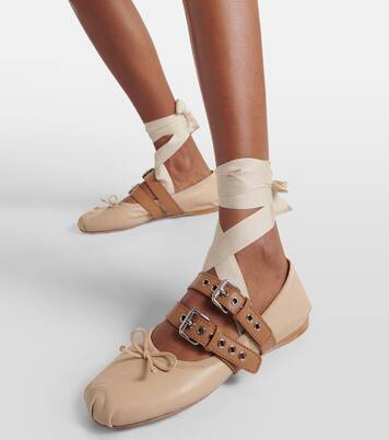 MIUMIU 26S BALLET FLATS IN BEIGE CALFSKIN WITH BOW