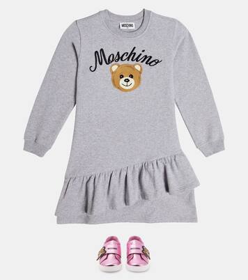 Teddy Bear cotton-blend sweatshirt dress in grey - Moschino Kids  