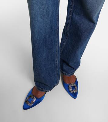 Manolo Mules Crystal Grey Silk Satin 219383