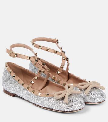 Rockstud embellished ballet flats in metallic - Valentino Garavani ...