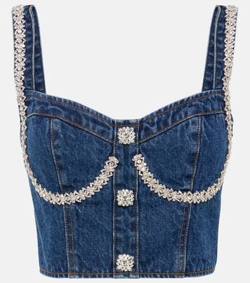 Verziertes Cropped-Top aus Denim in Blau - Self Portrait | Mytheresa