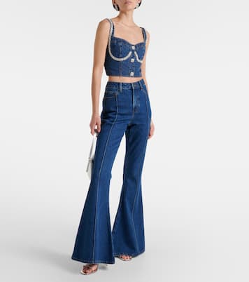 Verziertes Cropped-Top aus Denim in Blau - Self Portrait | Mytheresa