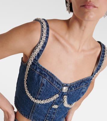 Verziertes Cropped-Top aus Denim in Blau - Self Portrait | Mytheresa