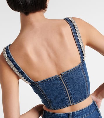 Verziertes Cropped-Top aus Denim in Blau - Self Portrait | Mytheresa