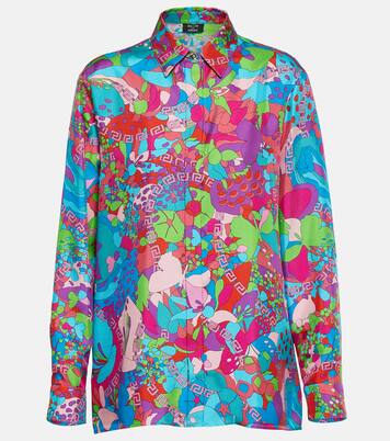 x Dua Lipa Floral Summer silk twill shirt in blue - Versace  