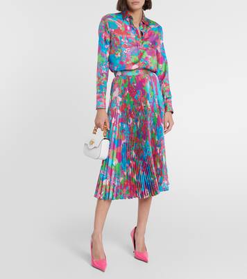 x Dua Lipa Floral Summer silk twill shirt in blue - Versace  