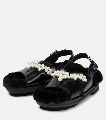 Low Trek faux fur-trimmed sandals | Simone Rocha