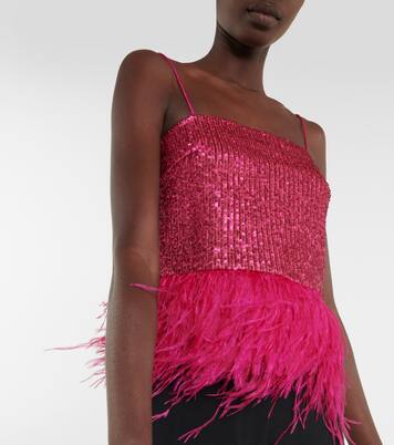 Missing Hours Sequined Feather Trimmed Crop Top in Pink - Rebecca Vallance  | Mytheresa