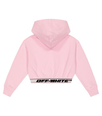 Logo Cropped Cotton Jersey Hoodie in Pink - Off White Kids | Mytheresa