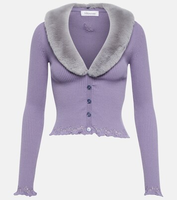 Faux Fur Trimmed Cardigan in Purple - Blumarine | Mytheresa
