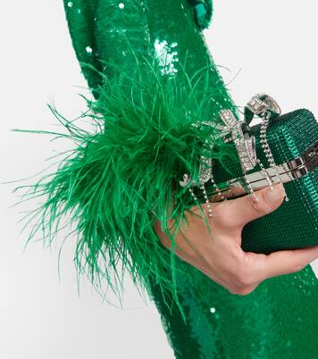 Feather Trimmed Sequined Midi Dress in Green - Self Portrait | Mytheresa