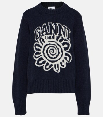 Logo Wool Blend Sweater in Black - Ganni | Mytheresa
