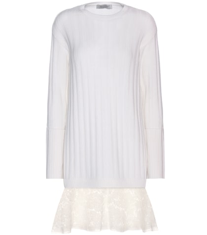 Lace-trimmed virgin wool and cashmere sweater dress