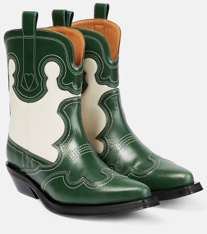 Embroidered leather cowboy boots | Ganni