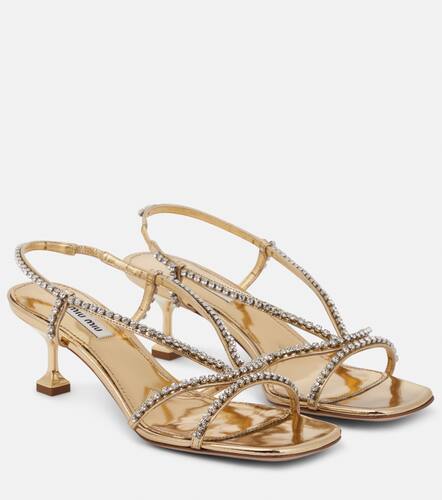 Embellished metallic leather sandals - Miu Miu - Modalova