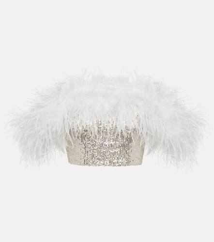 Sequined feather-trimmed crop top - Self-Portrait - Modalova
