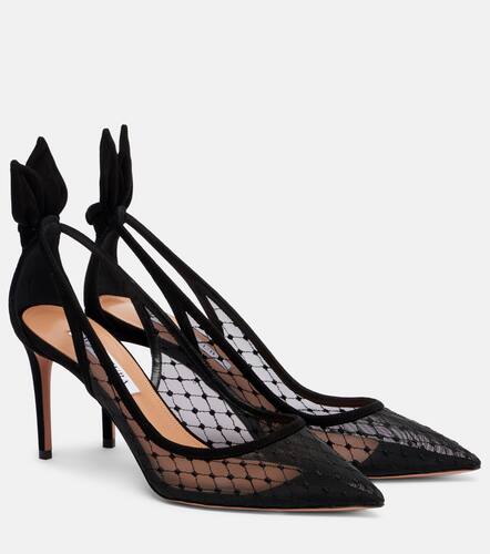 Bow Tie 85 suede-trimmed mesh pumps - Aquazzura - Modalova