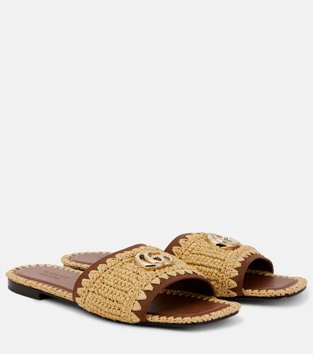 Double G leather and raffia slides - Gucci - Modalova