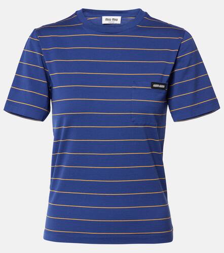 T-shirt in jersey di cotone a righe - Miu Miu - Modalova