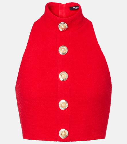 Halterneck wool-blend crepe top - Balmain - Modalova