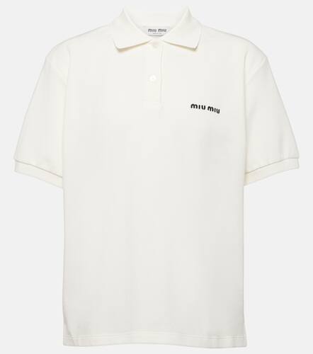 Polo in piqué di cotone con logo - Miu Miu - Modalova